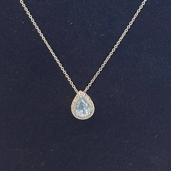 Blue Topaz,Diamonds & Silver Necklace w/Pendant & Pierced Earrings - Picture 3 of 14